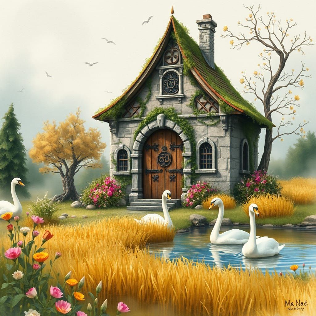 Enchanted Whimsical Mansion in Vibrant Watercolor Fantasy