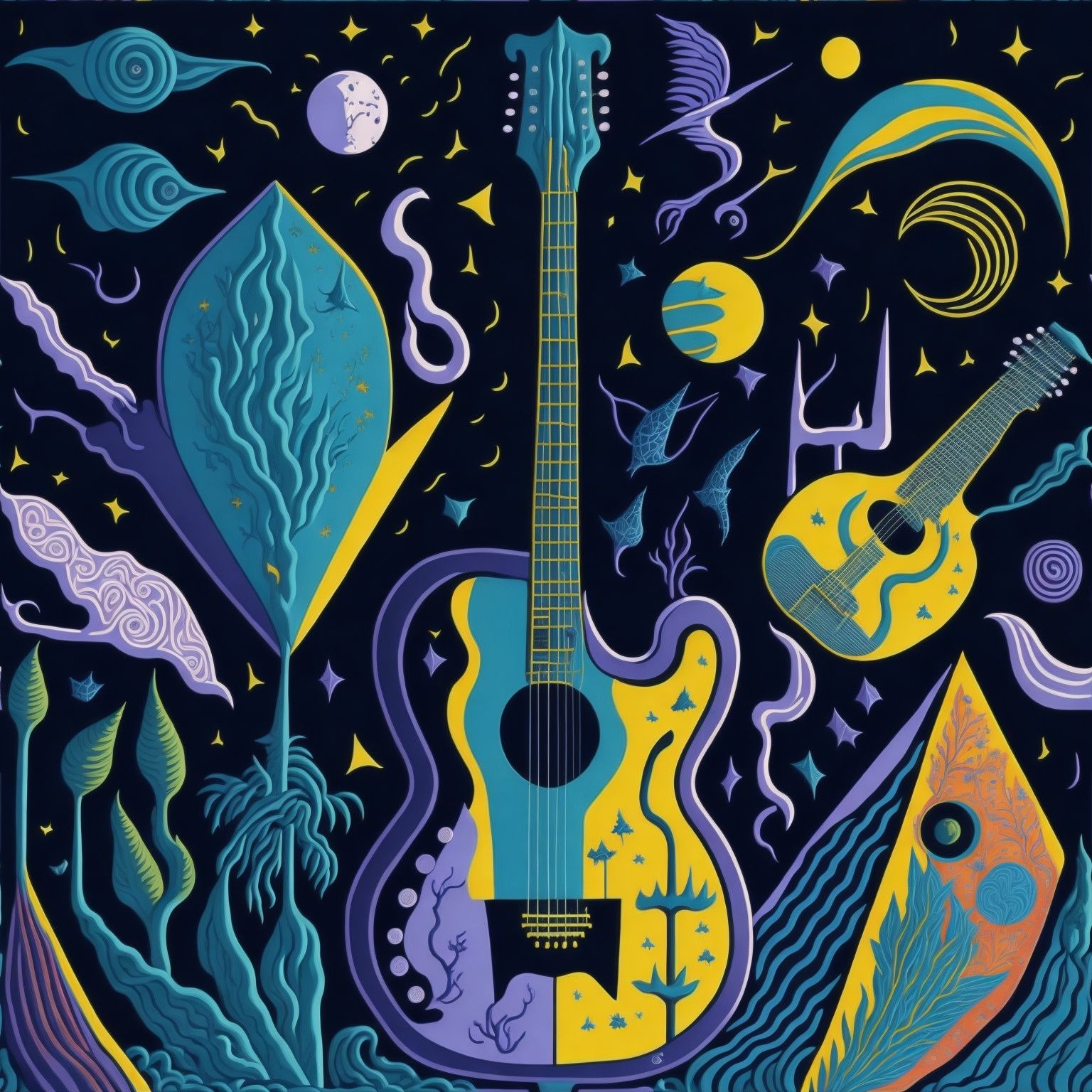 Pastel Guitar Spaceship by Picasso