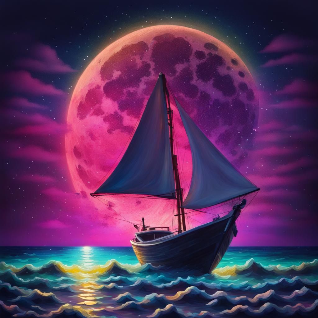 Full moon boat - AI Generated Artwork - NightCafe Creator