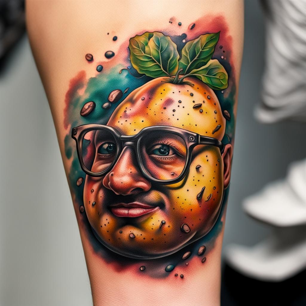 Tattoo of a potato on an arm
