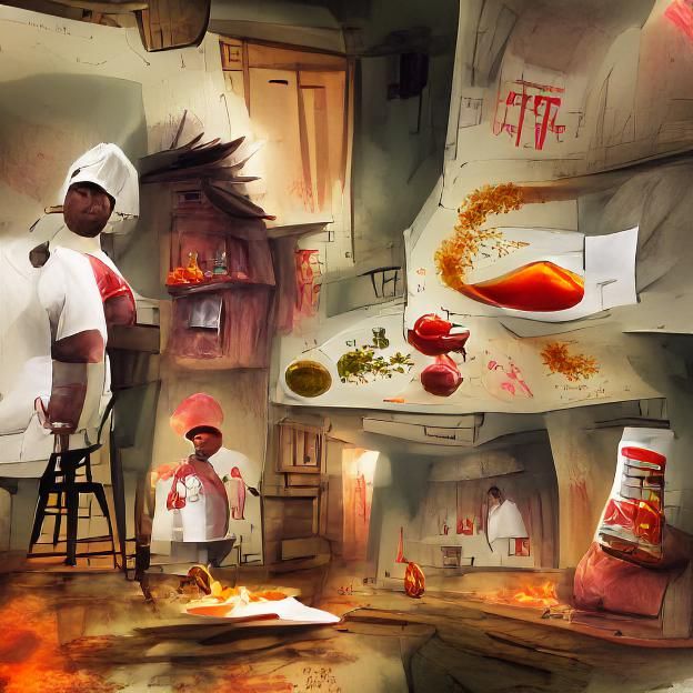 A chef with paprika in a traphouse #film concept art