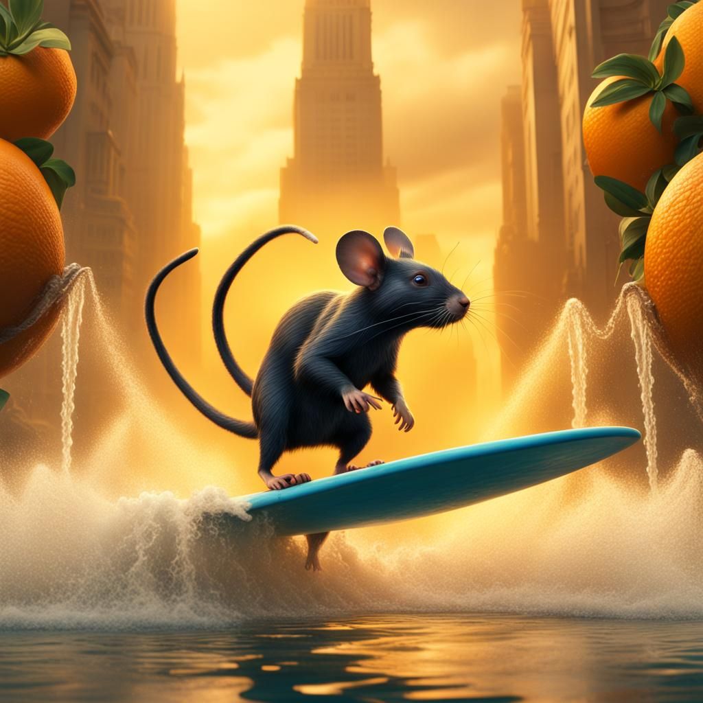 Mice surfing on fountain of orange juice - AI Generated Artwork ...