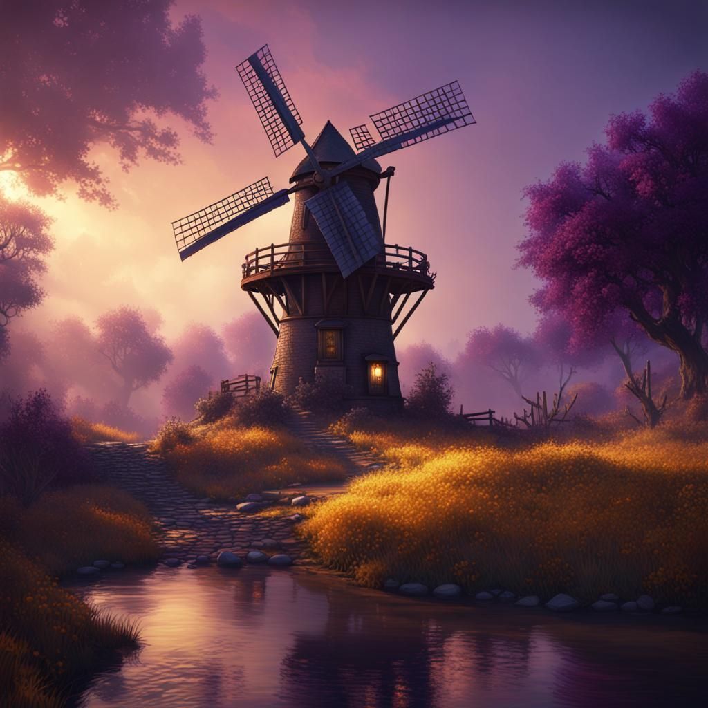 Old Windmill in Dark Fantasy Style