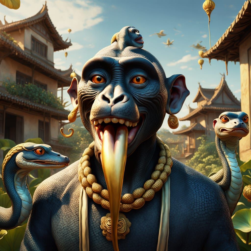 Surrealist Masterpiece: Six-Headed Buddhist Practitioner in ...