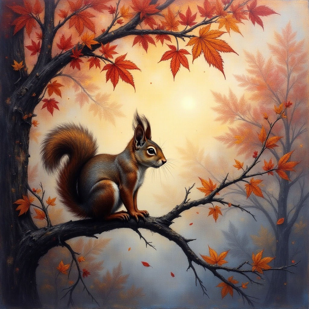 Squirrel on a branch in Autumn