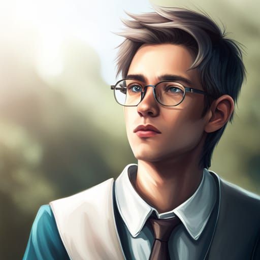 Teenage boy with glasses, top student, 8k resolution concept art ...