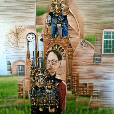 steampunk American gothic detailed painting