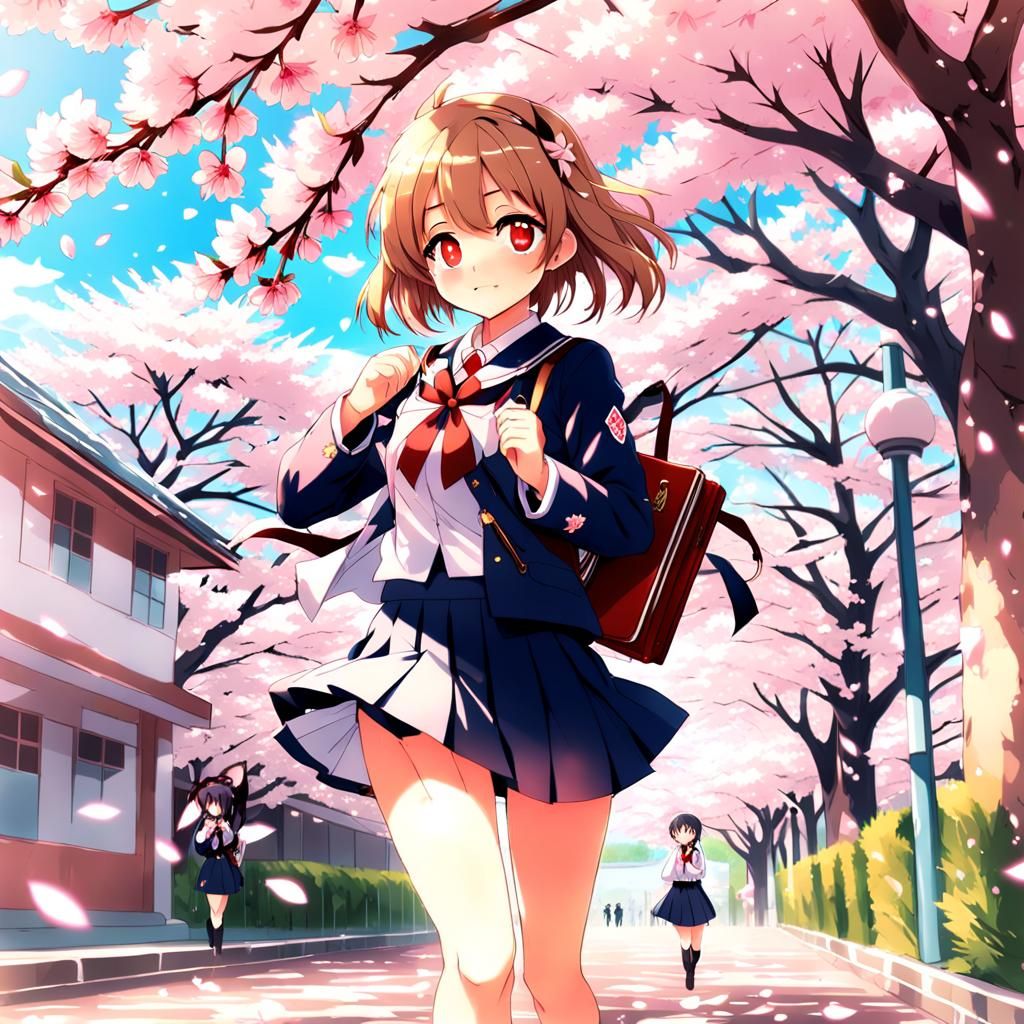 Anime Girl Going To School AI Generated Image, Not Based On Any Real