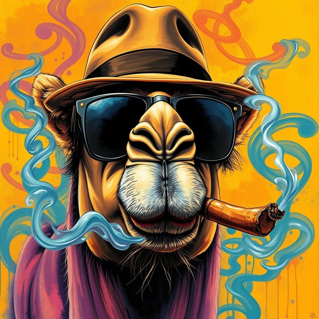 Stylish Camel Portrait in Graffiti Art Style