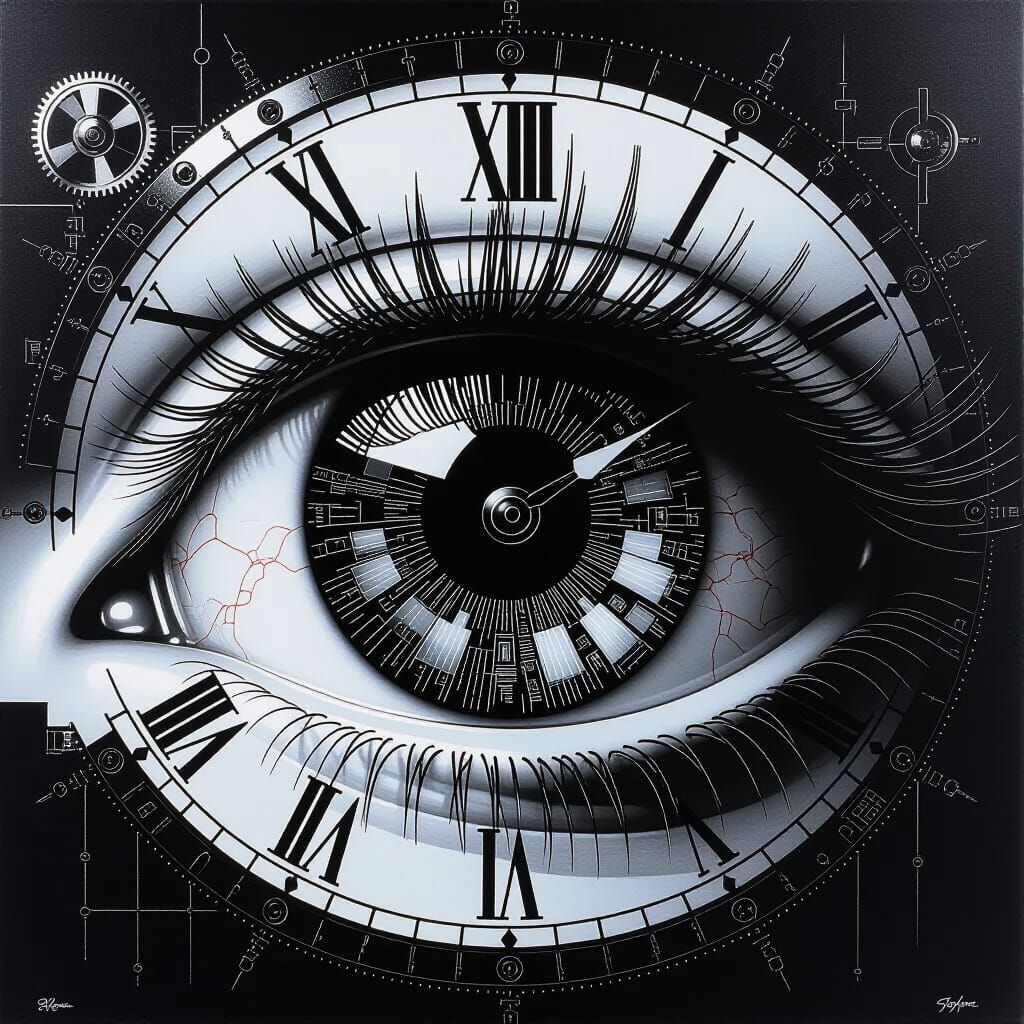 Surreal Clockwork Eye in H.R. Giger Style