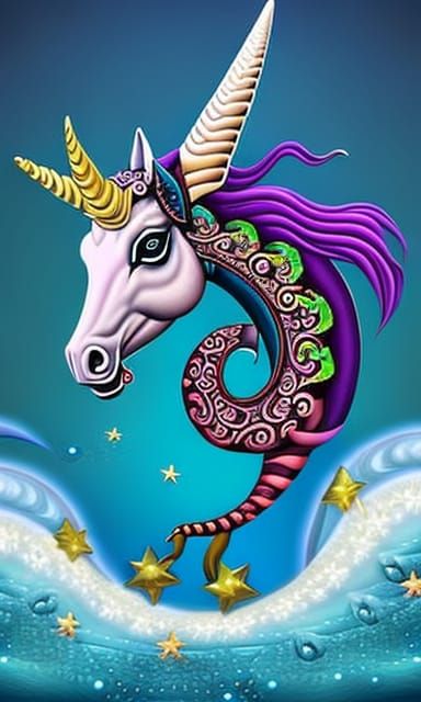 Fantasy Seahorse-Unicorn in Deep Color
