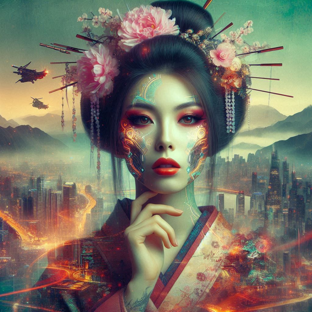 double exposure beautiful fantasy DALL-E 3 portrait landscap...
