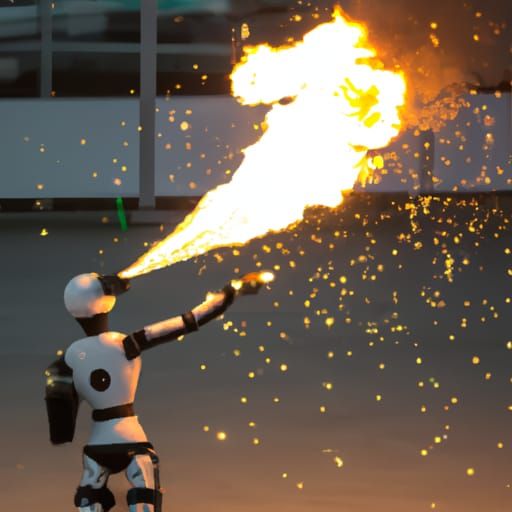 Humanoid robot with a flamethrower