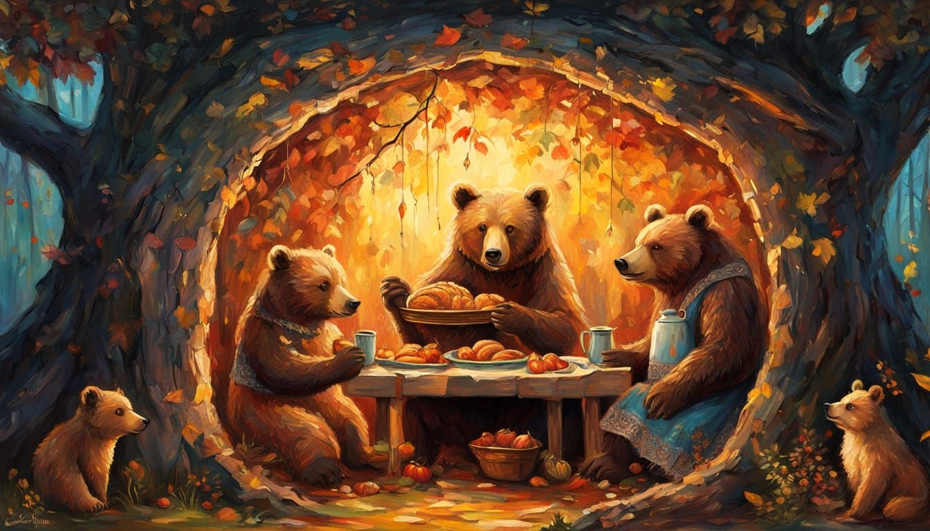 A bear family hosting a Thanksgiving dinner  by @Angelik