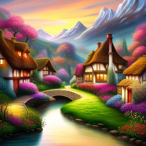 Lovely cottages on a mountainside - AI Generated Artwork - NightCafe ...