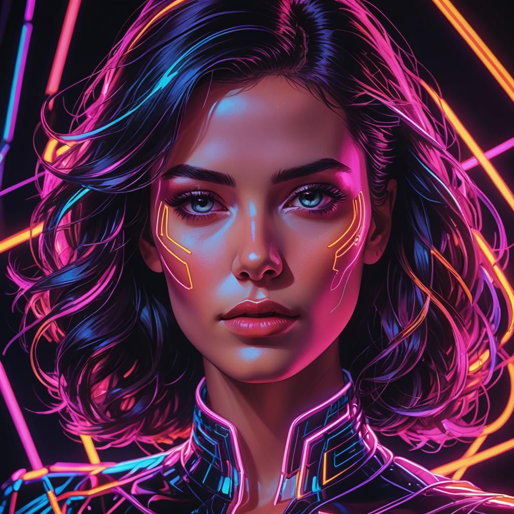 Neon Portrait in Synthwave Retro Style
