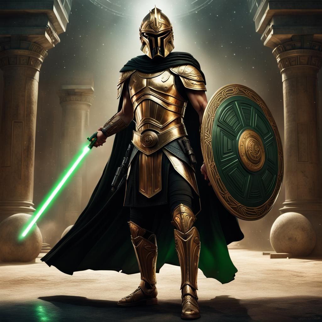 Greek Hero Achilles in Jedi Shadow armour. Black and golden....