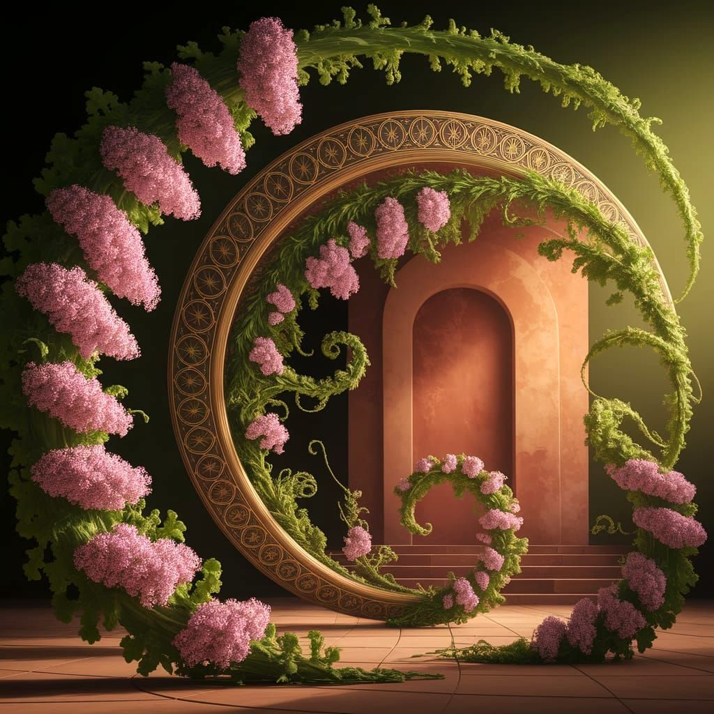 Floral spirals encircle a doorway to serenity.  by @Shaelith