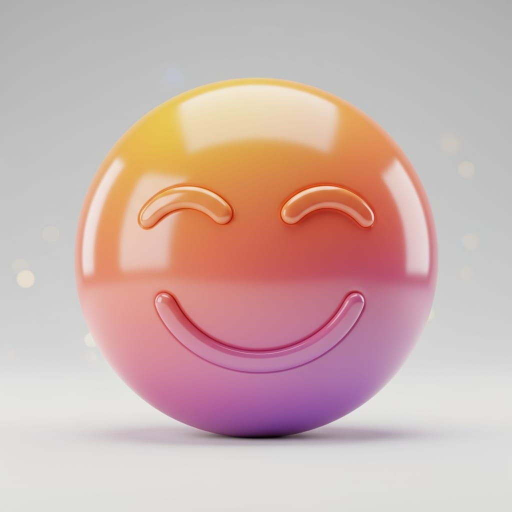 Smiling Emoji 3D Render with Glossy Finish