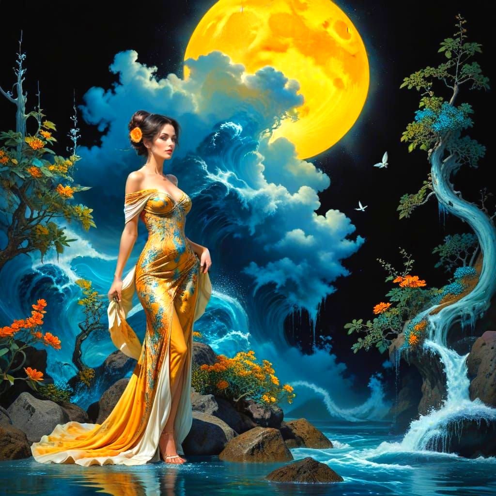 Elegant Lady in Vibrant Surreal Surroundings