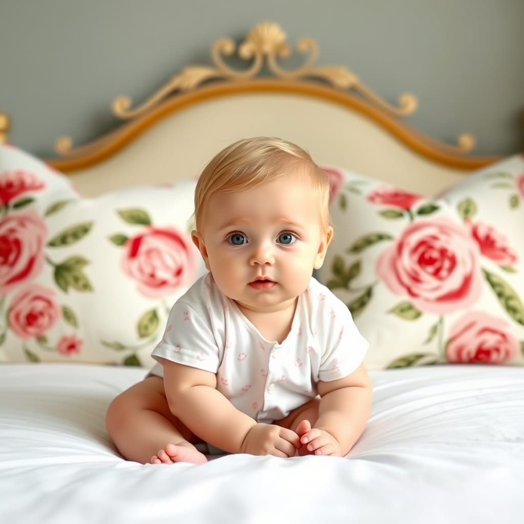 Two-Month-Old Baby Girl in Elegant Floral Setting