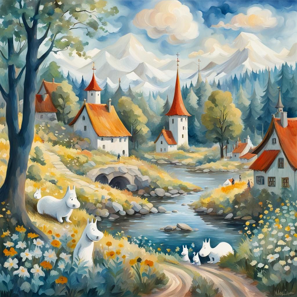 Moomins Valley with all moomins family and friends, Polish f...
