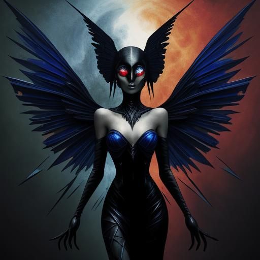 Gothic beauty amongst  the tragedy Raven  Intricate black and white patterns inside  skleton shape  photogram, a primitive photography techn...