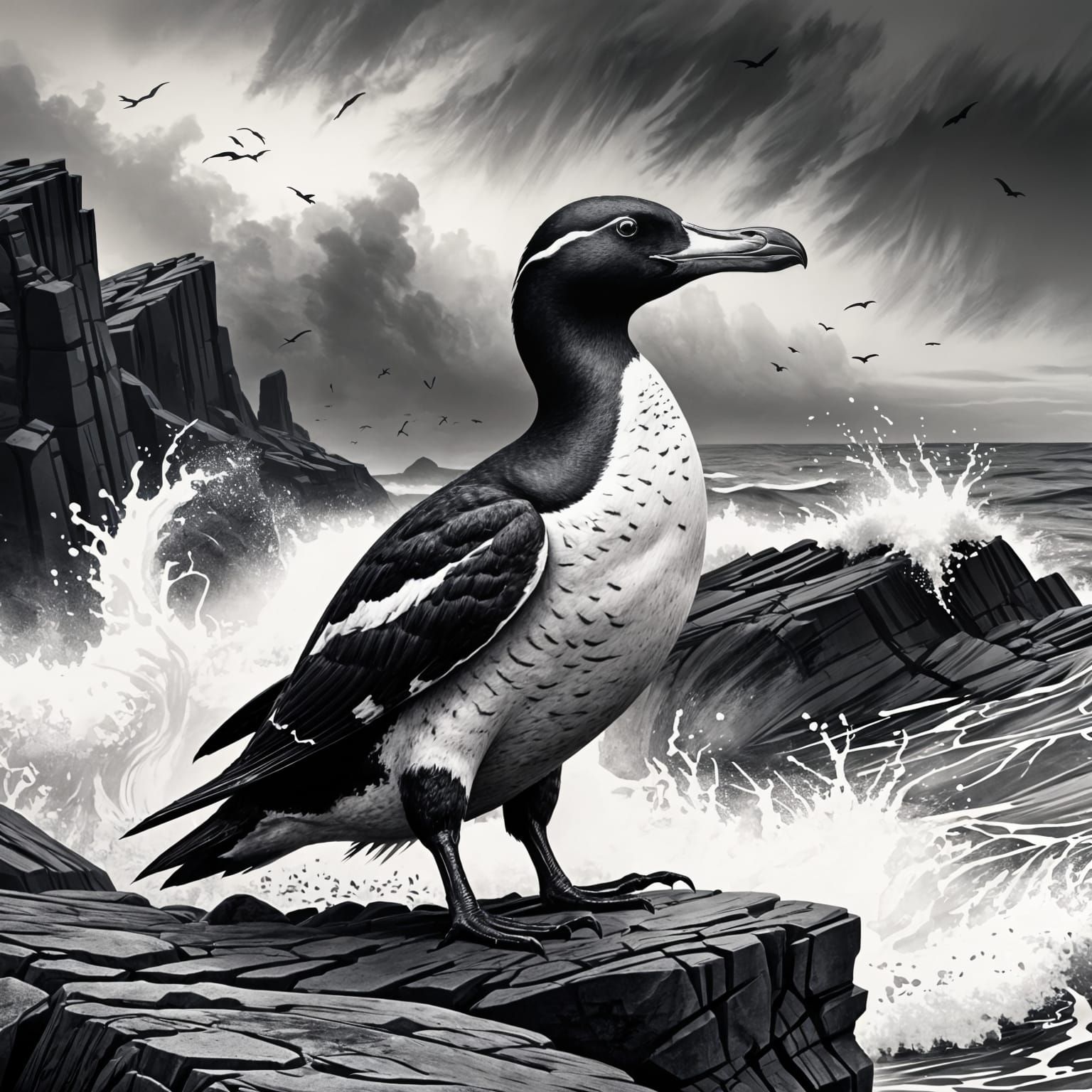 Great Auk on the shore  by @Mog
