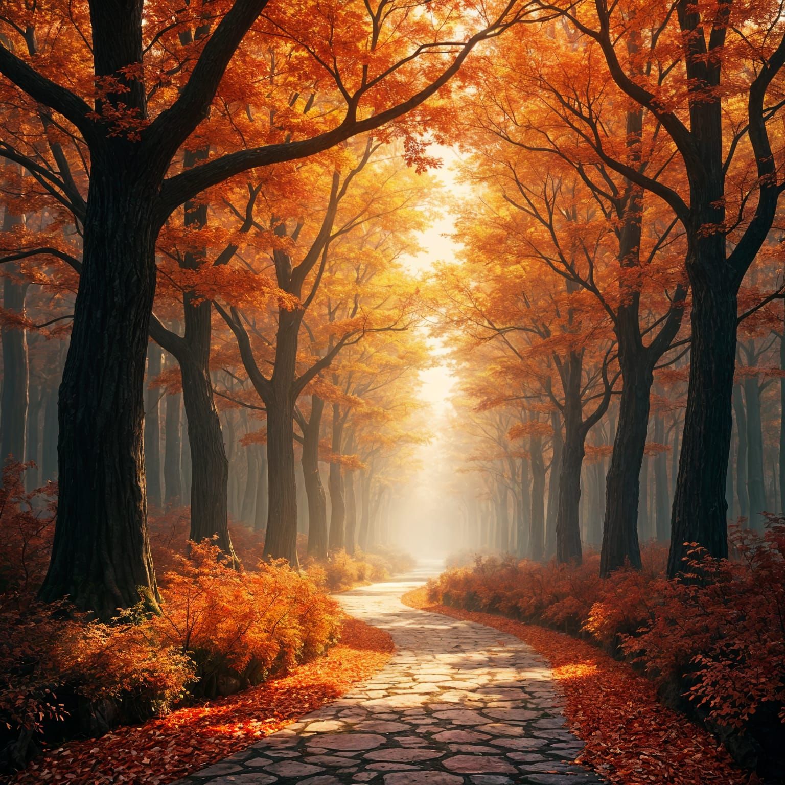Autumn Maple Leaf Path in Fantasy Concept Art