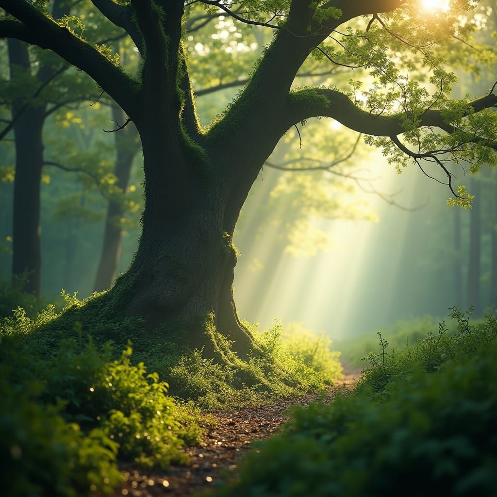 Ethereal Forest in Soft Light with Mystique