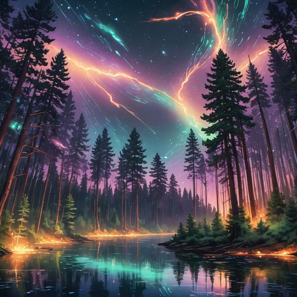 Dreamlike Fireflies Dance Over Shimmering River