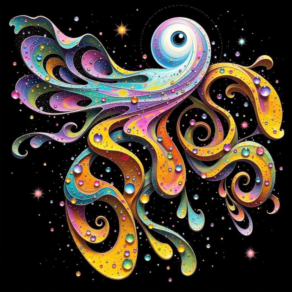 snowglobe with water bubbles, little world inside and many little lights, around underwater world with fish and octopus