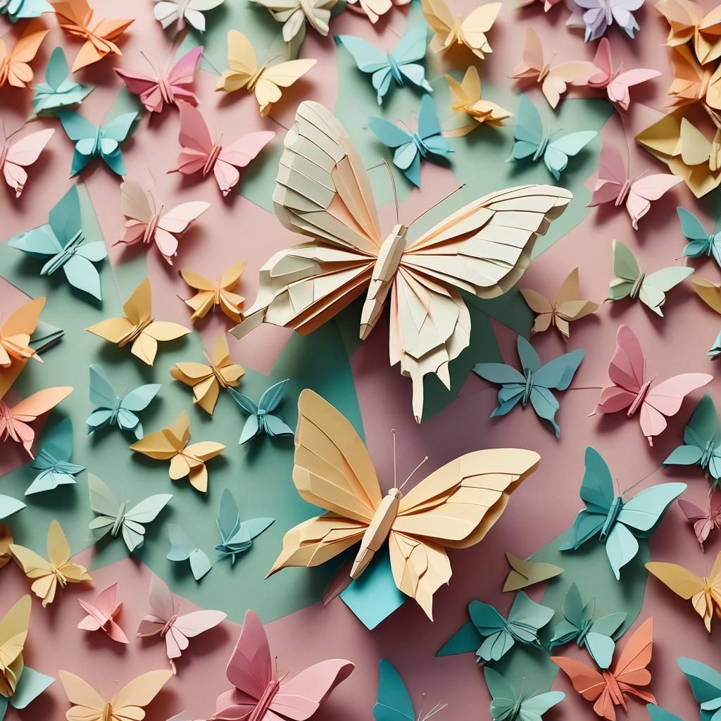Delicate Origami Butterfly Papercraft Art in Pastel Colors
