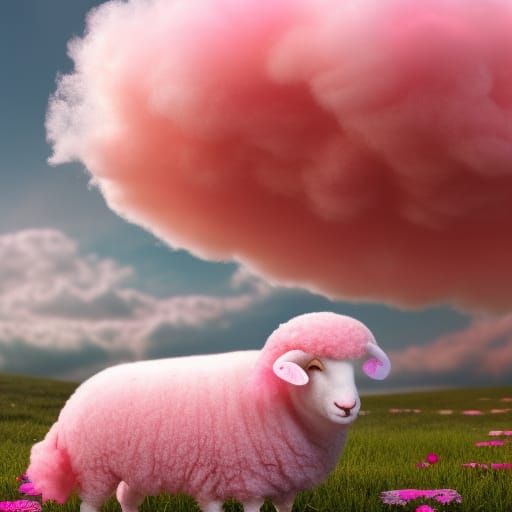 Cottoncandy sheep, distinct lighting, detailed matte paintin...