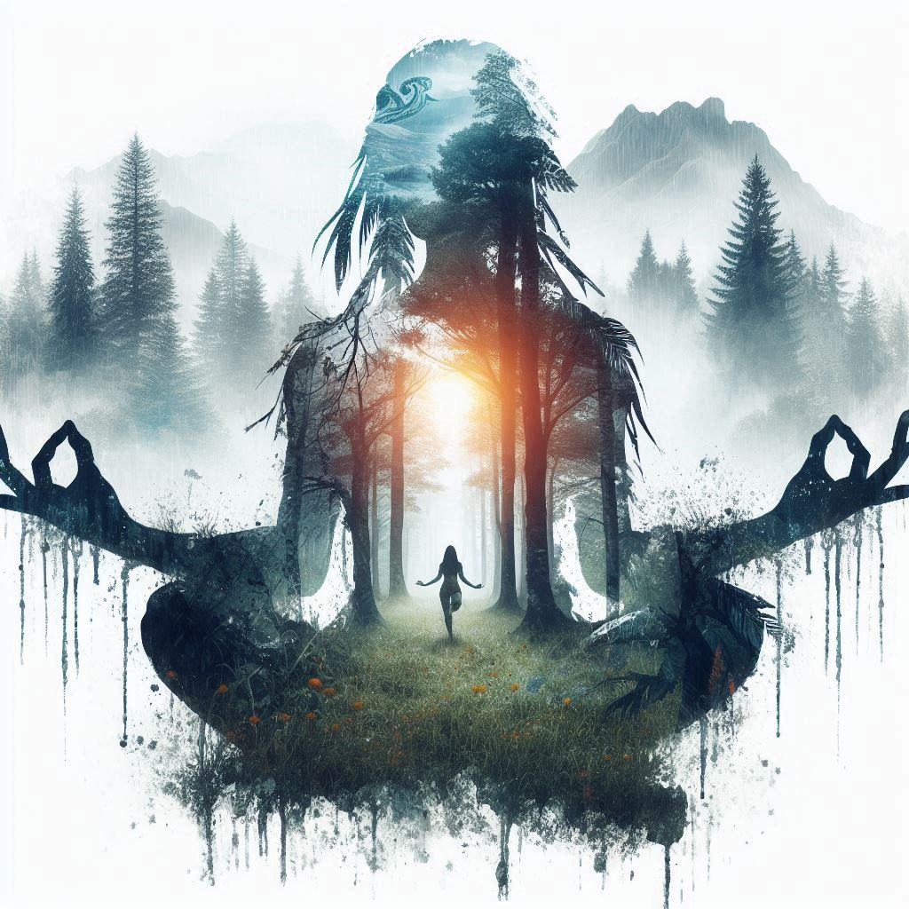 double exposure beautiful fantasy DALL-E 3 portrait landscape..