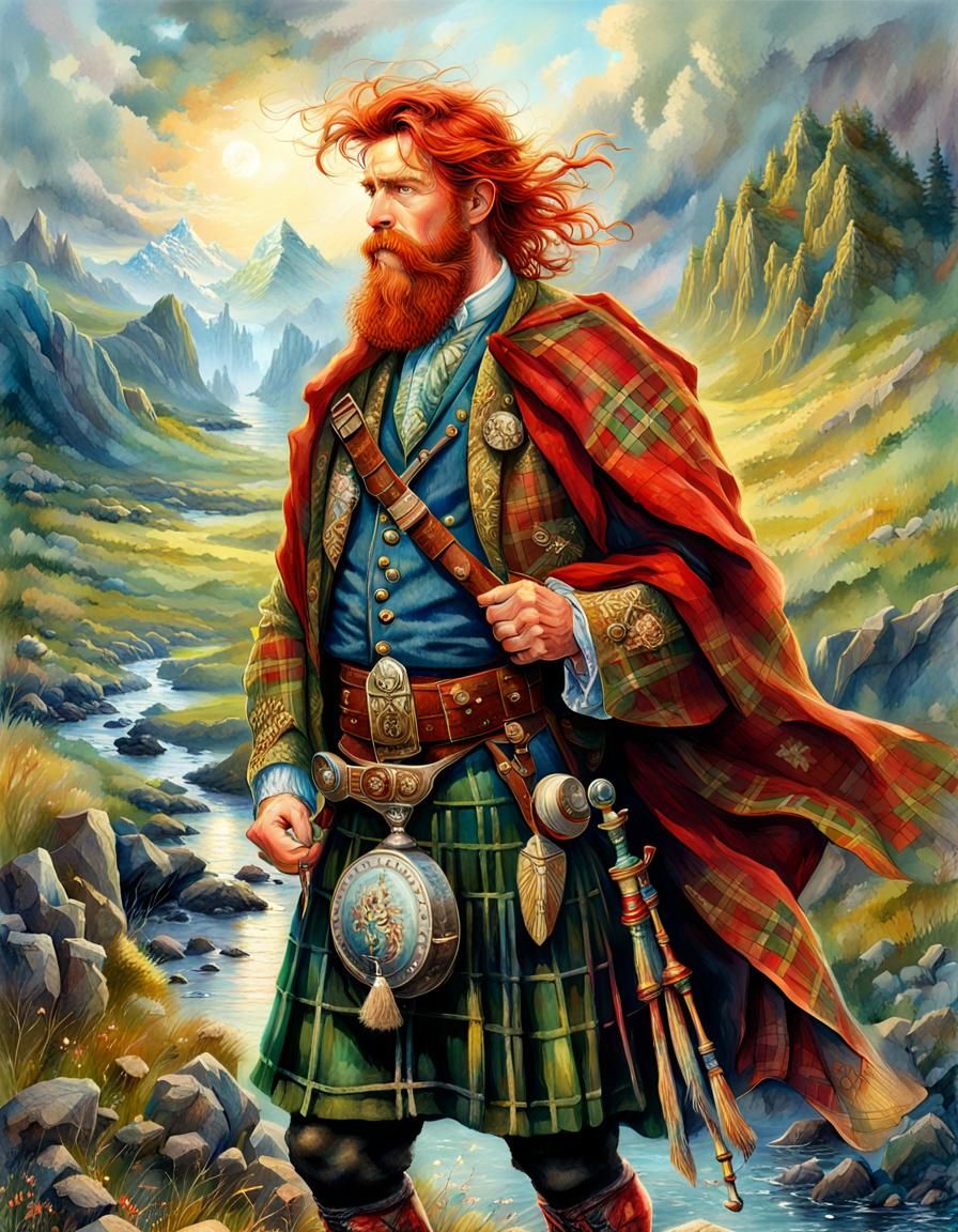 Caelan MacLeod out in the highlands, showing his new tartan attire  by @Exnir26