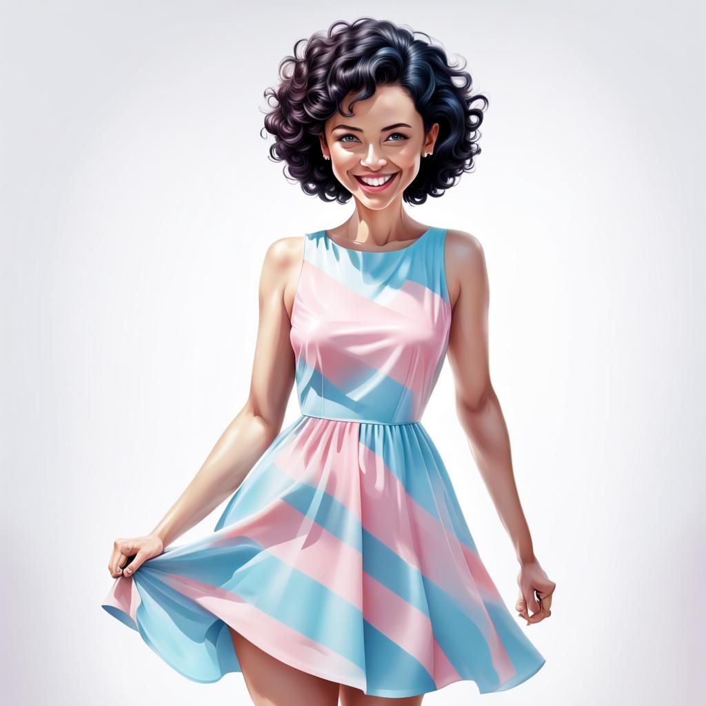 "Airbrush illustration,
full body
of a beautiful smiling wom...
