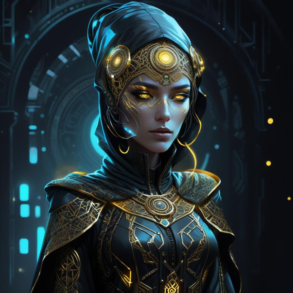 a female cyberpunk druida
