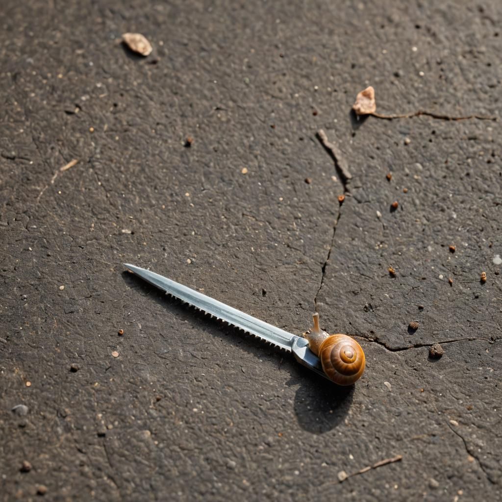 A snail crawling on the edge of a razor blade AI Generated Artwork