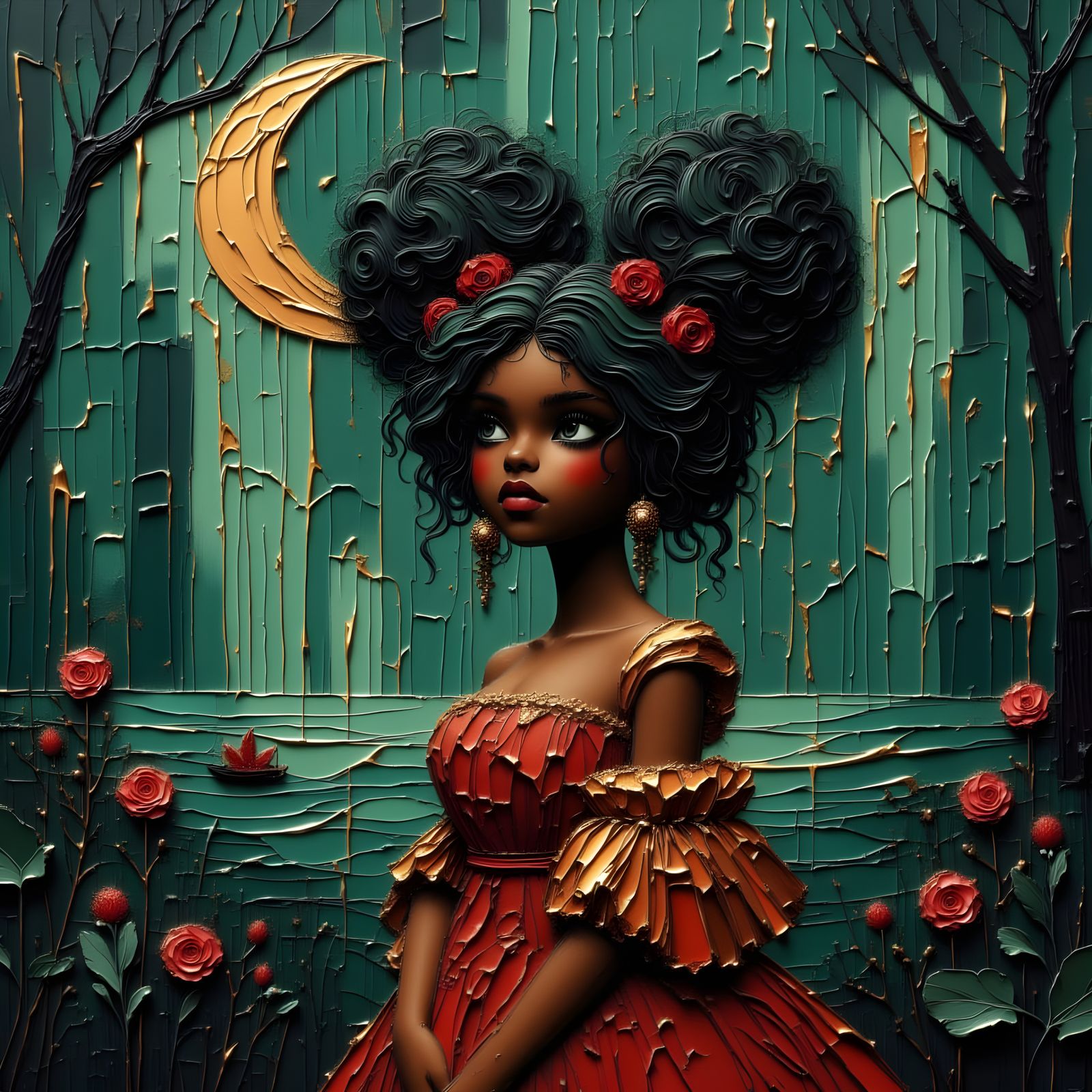 Multicultural Goddess in Jewel-Toned Jungle Night Scene