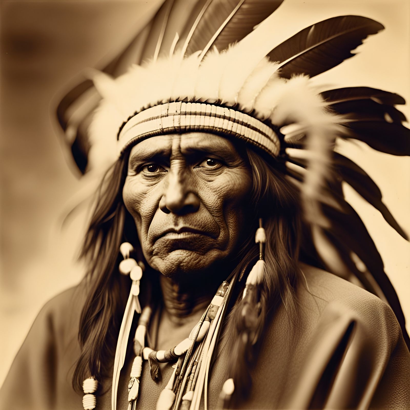 Apache Indian chief with a feather headdress - AI Generated Artwork ...