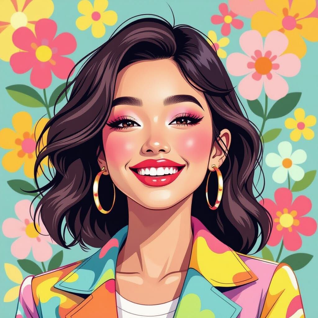 Smiling Woman Portrait in Pop Surrealist Style