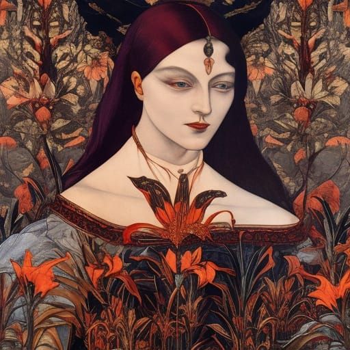 Sweet noble vampire with tiger lilies
By Mikhail Vrubel, San...