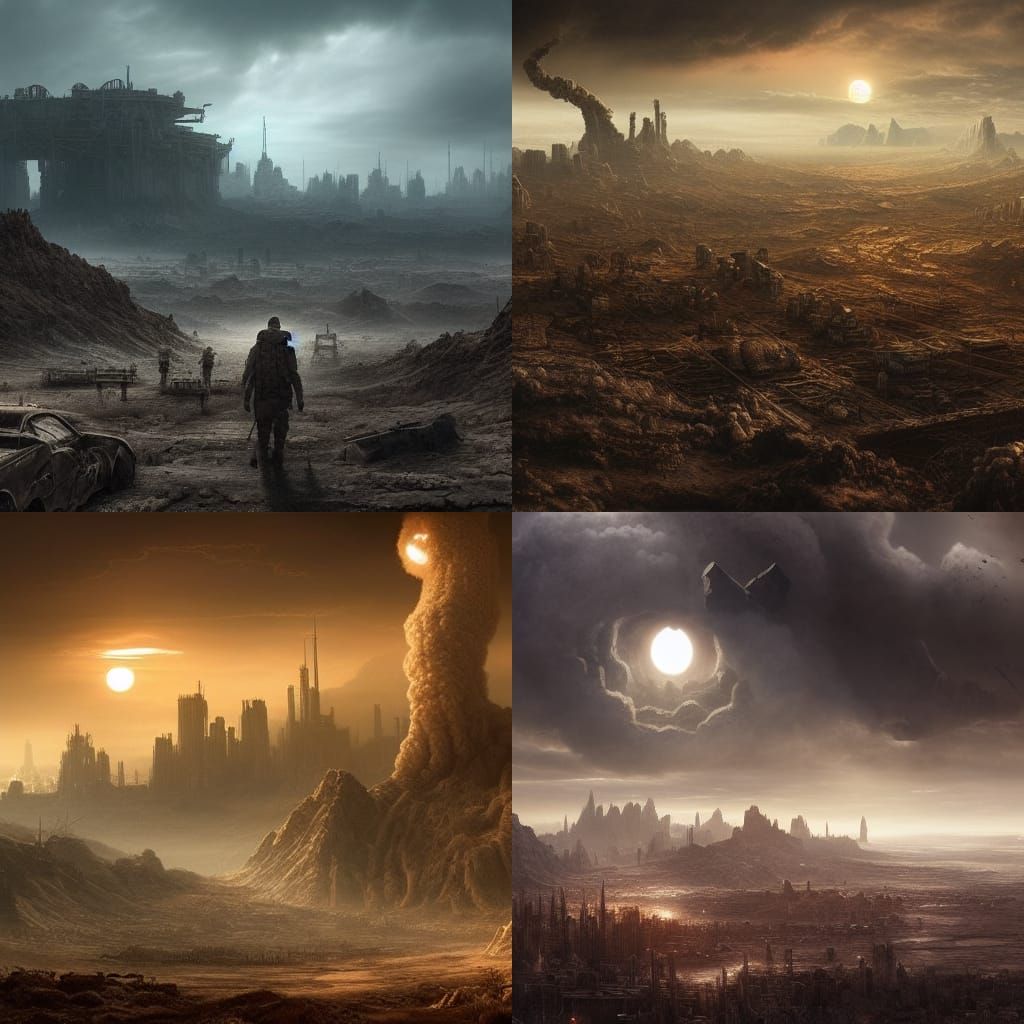 Otherworldy post-apocalyptic nuclear wasteland. landscape, 8...