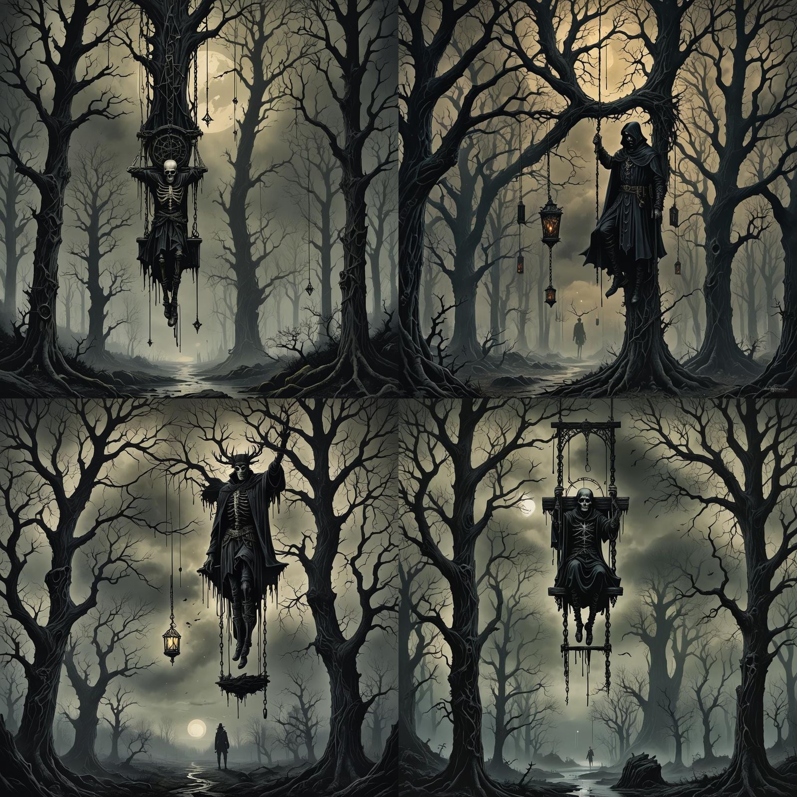 A stunning gothic-inspired tarot card featuring the "Hangman...