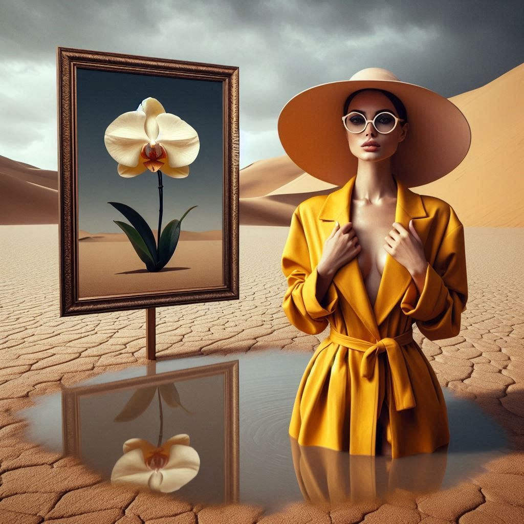 Woman in raincoat and orchid