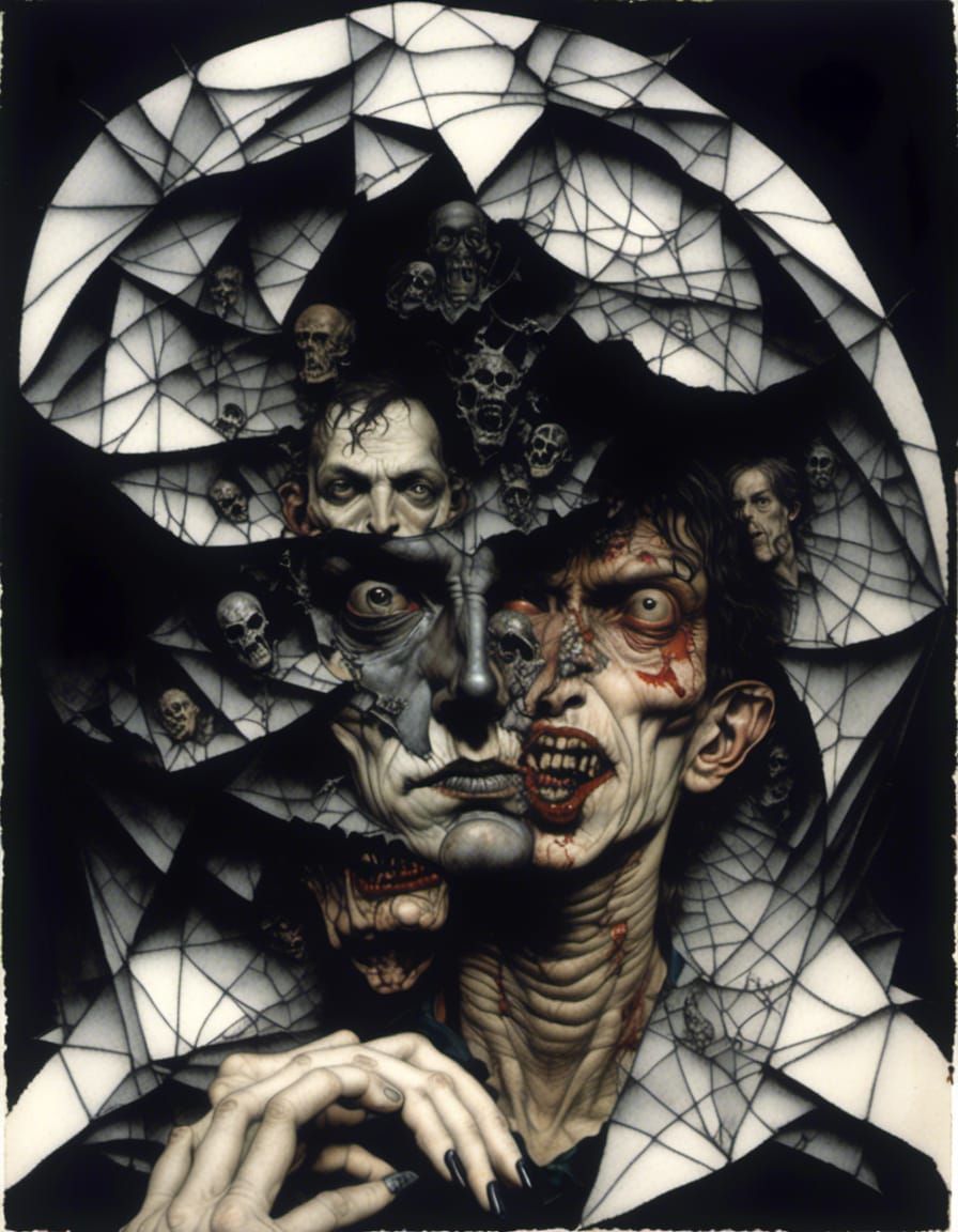 Ethereal Vampire Face in Watercolor and Ink