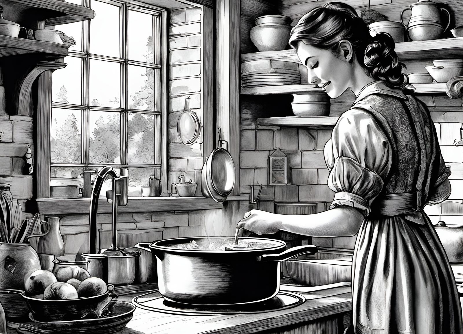 B&W Kitchen Scene AI Generated Artwork NightCafe Creator