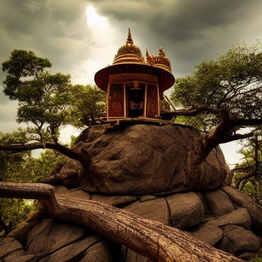 Indian rock temple treehouse