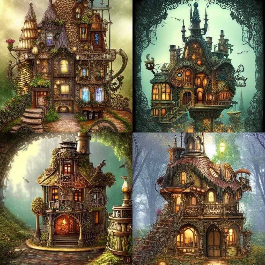 Secret cozy hideaway fantasy steampunk whimsical detailed intricate ...